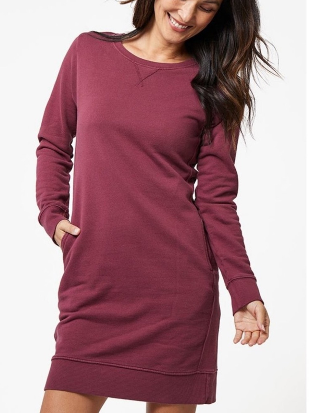 PACT Organic Cotton Long Sleeve Sweatshirt Dress with Pockets Size Small Purple
